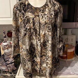 e Beverly Drive casual 3/4 roll tab sleeve brown button down plus size blouse 3X